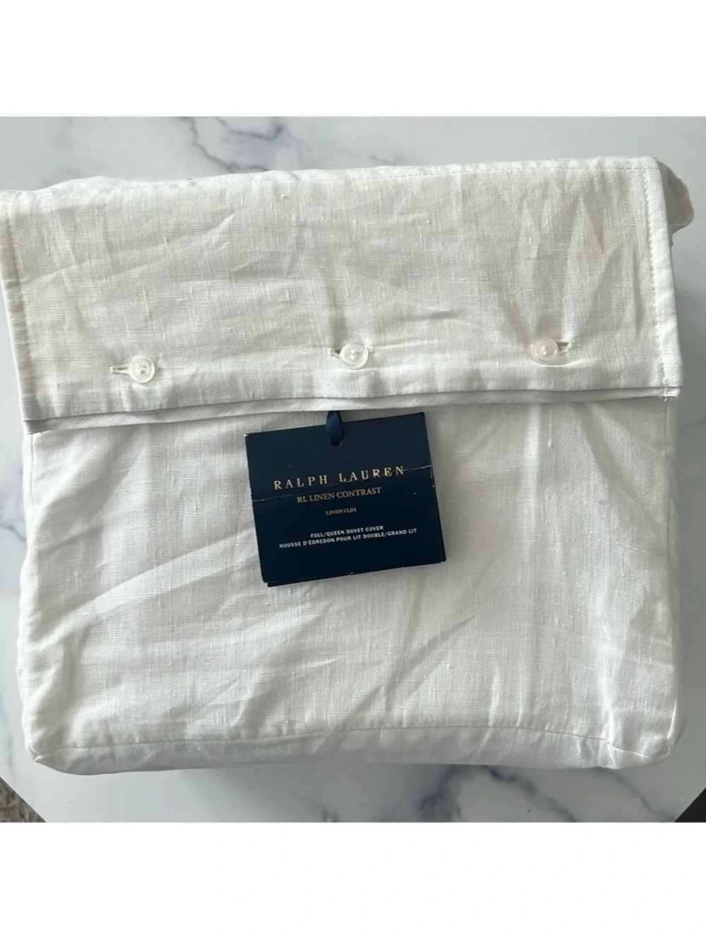 Ralph Lauren RL Linen Contrast Full/Queen Duvet Cover in White Pebble, NWT $500